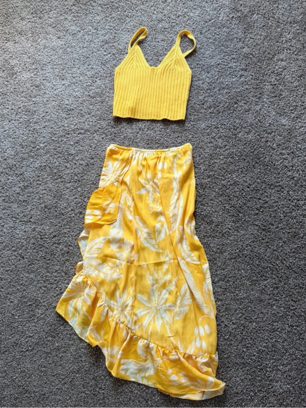 Target Yellow Floral High-Low Skirt with Knit Crop Top